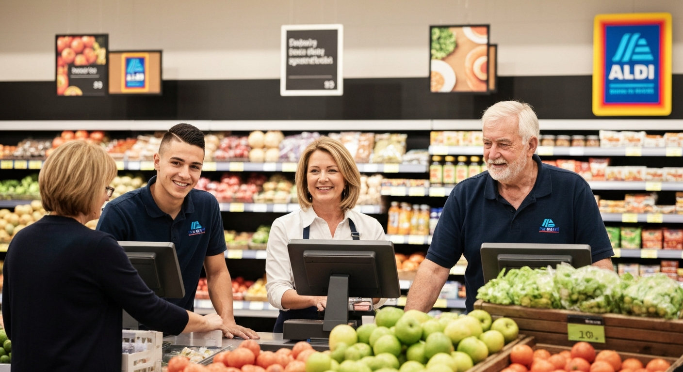 Mitarbeiter von Aldi arbeiten in Deutschland
